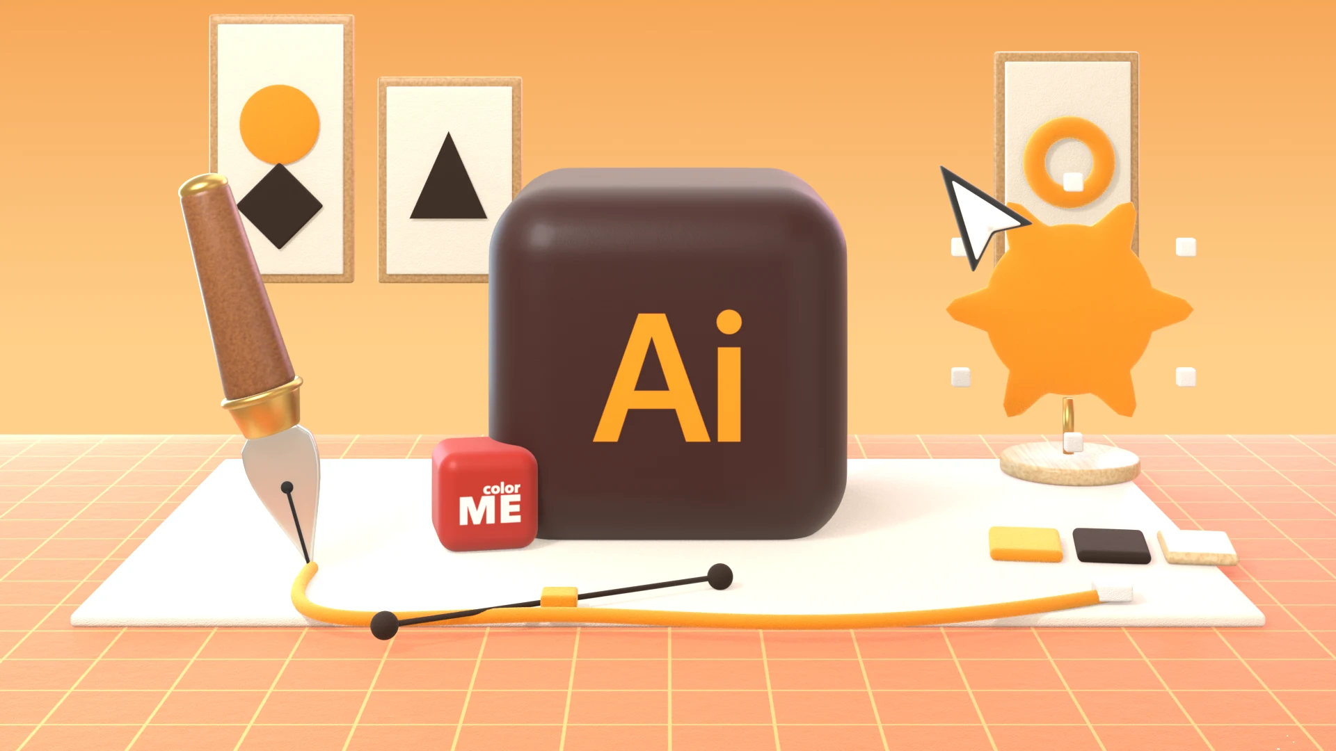 Hình 3D minh hoạ khoá học Illustrator
