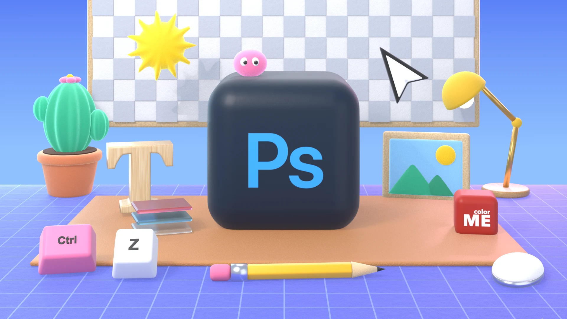 Hình 3D minh hoạ khoá học Photoshop