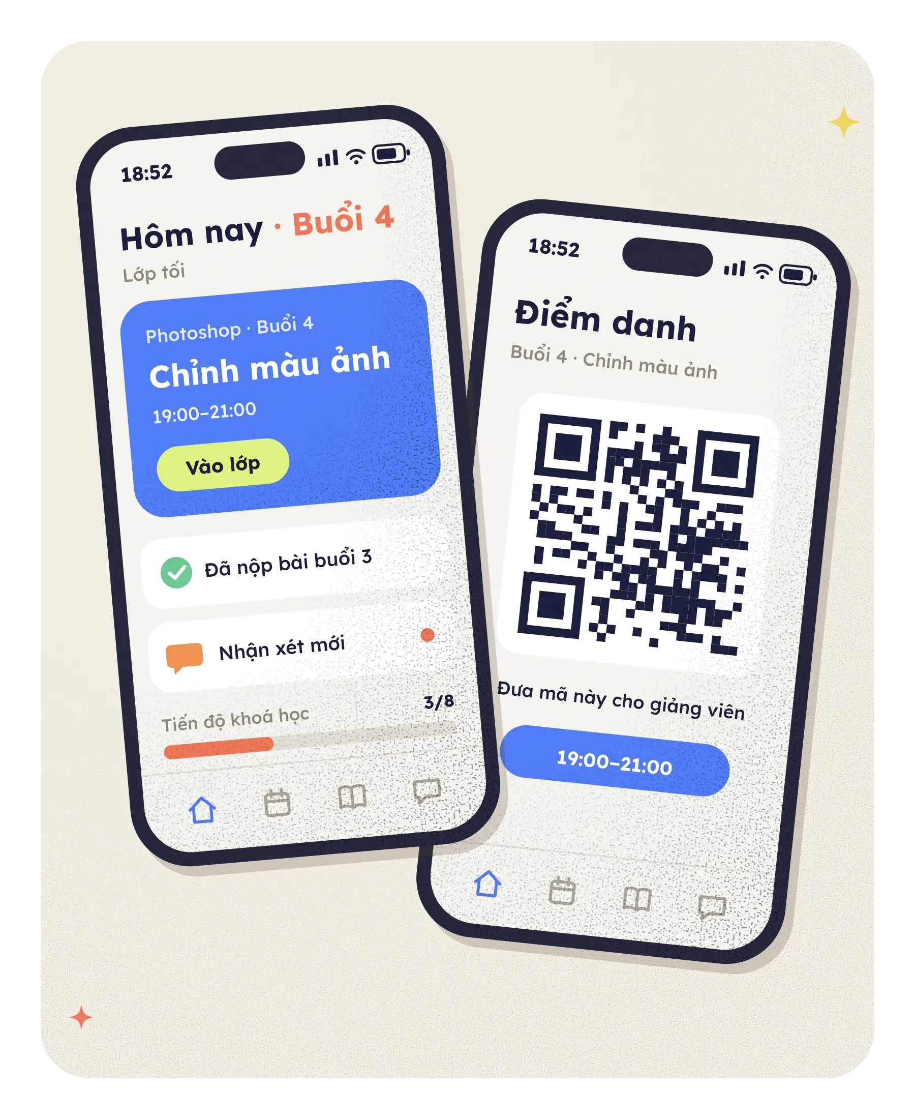 App học viên ColorME: lịch hôm nay buổi 4 Chỉnh màu ảnh và màn hình điểm danh bằng mã QR