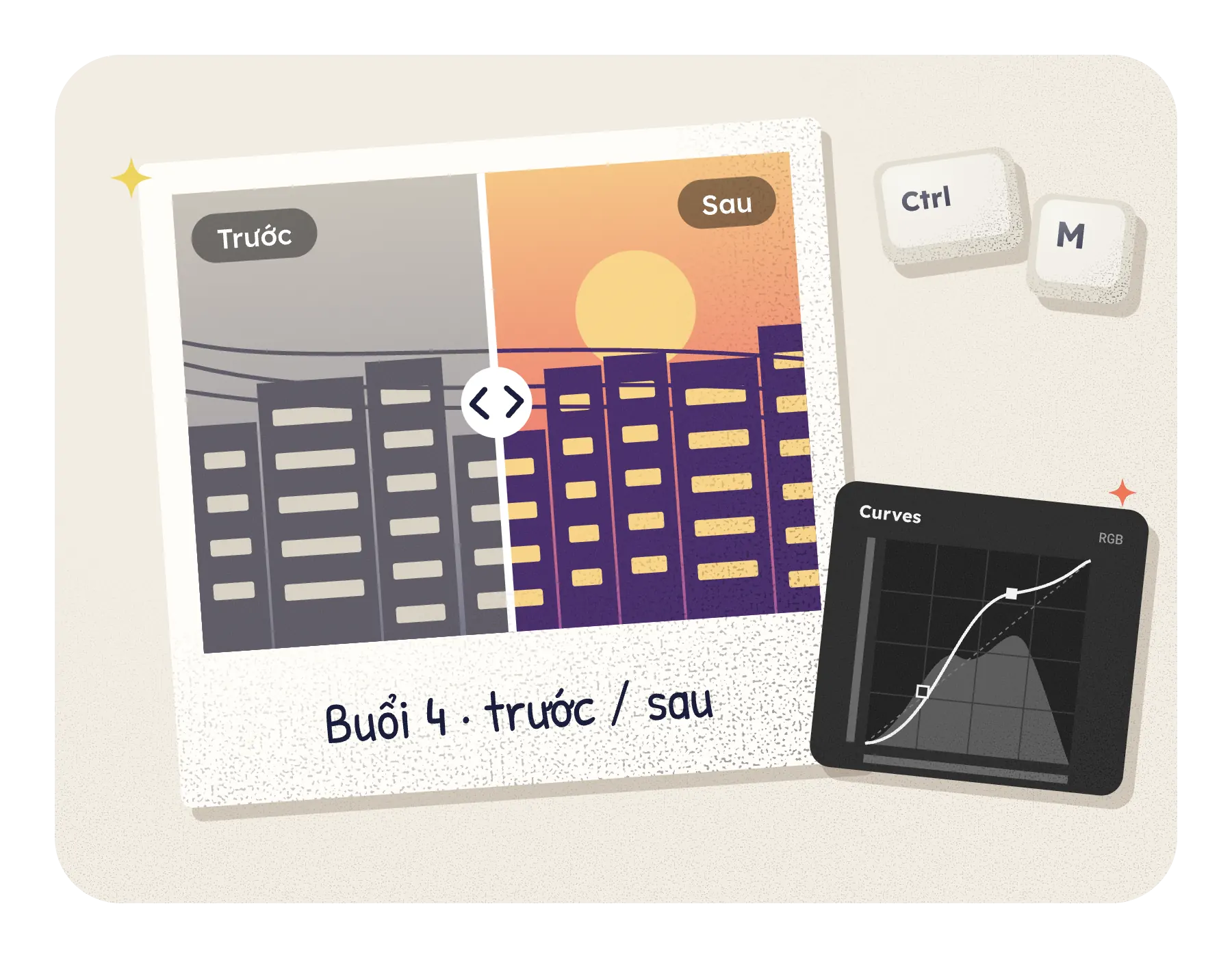 Bản in trước và sau khi chỉnh màu bằng Curves