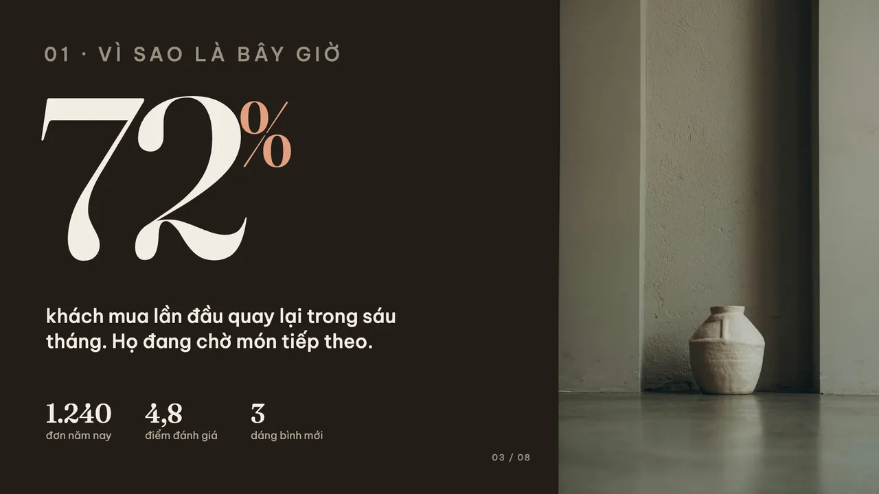 Slide nền tối với con số 72% rất lớn và ba số phụ bên dưới