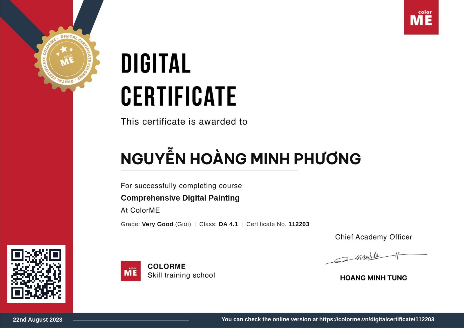 Chứng chỉ Digital Painting Toàn Diện của Nguyễn Hoàng Minh Phương
