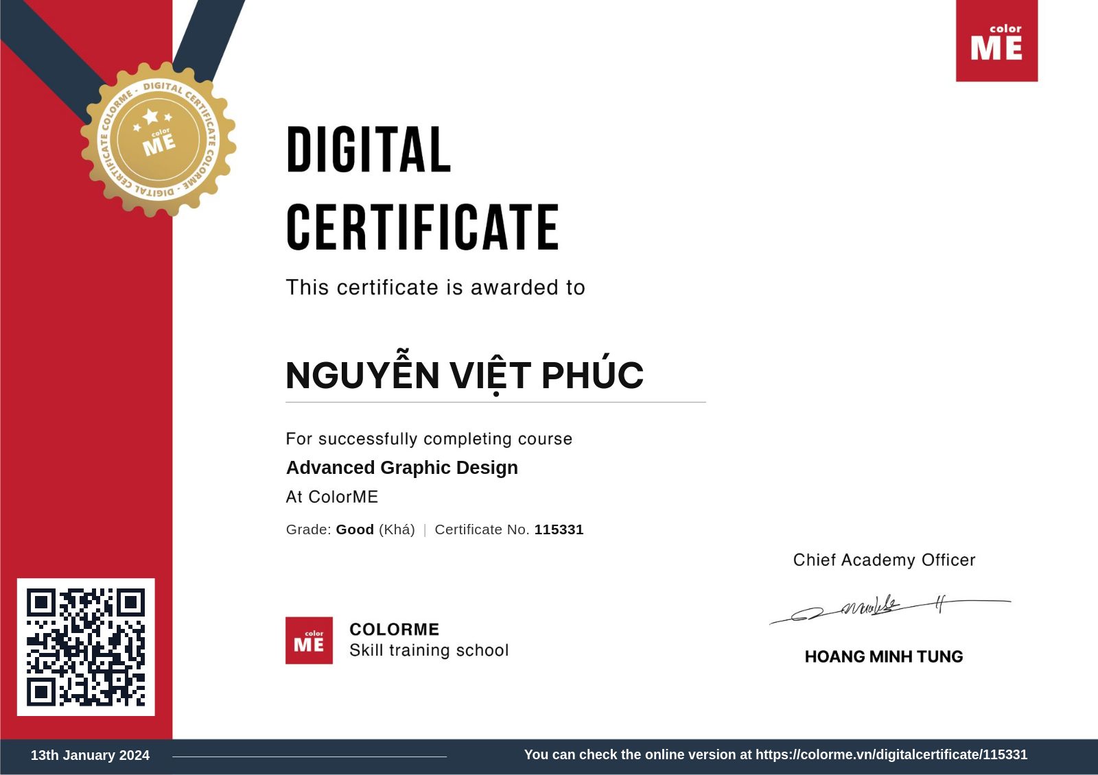 Chứng chỉ Thiết kế chuyên sâu của Nguyễn Việt Phúc