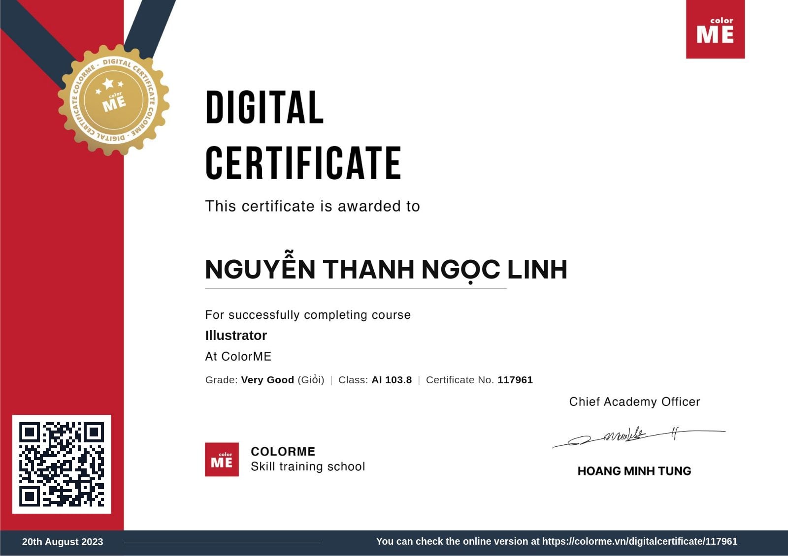 Chứng chỉ Illustrator của Nguyễn Thanh Ngọc Linh