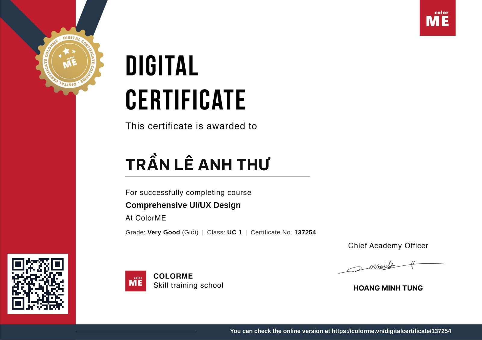 Chứng chỉ UI UX Toàn Diện của Trần Lê Anh Thư