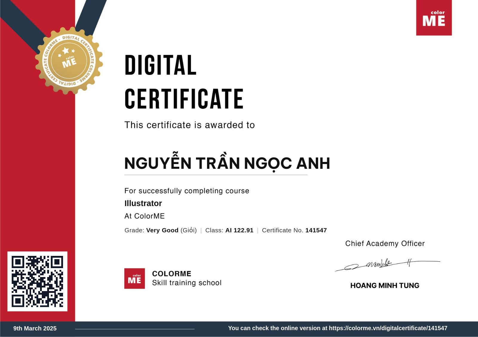 Chứng chỉ Illustrator của Nguyễn Trần Ngọc Anh