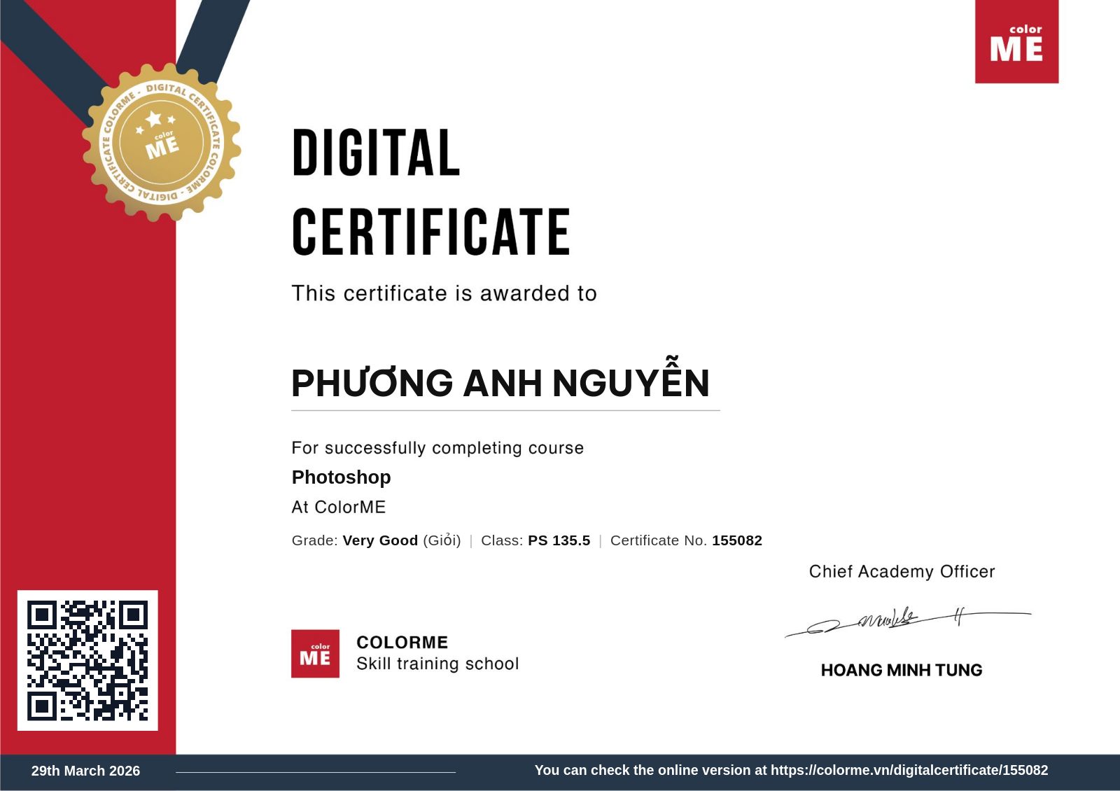 Chứng chỉ Photoshop của Phương anh Nguyễn