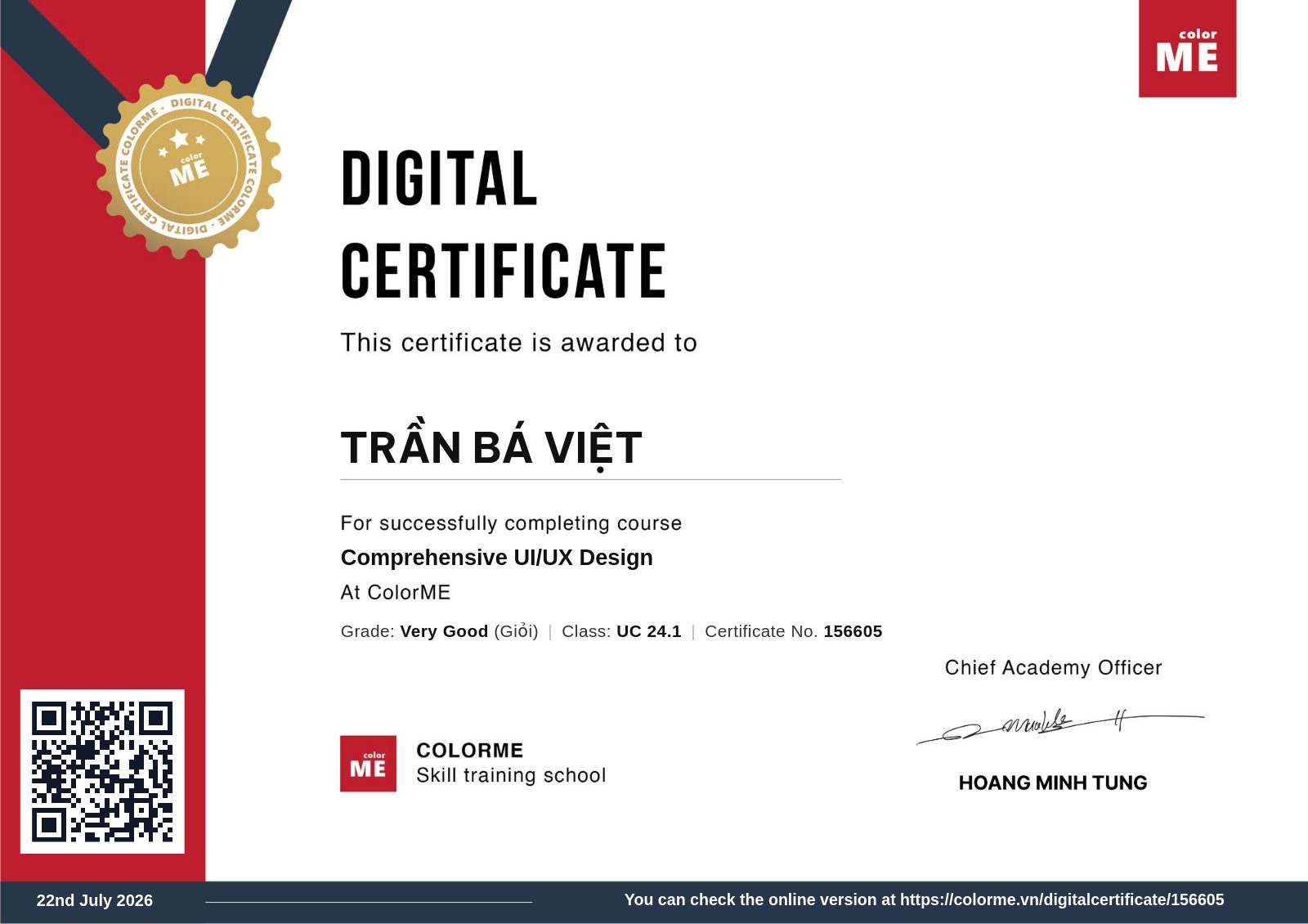 Chứng chỉ UI UX Toàn Diện của Trần Bá Việt