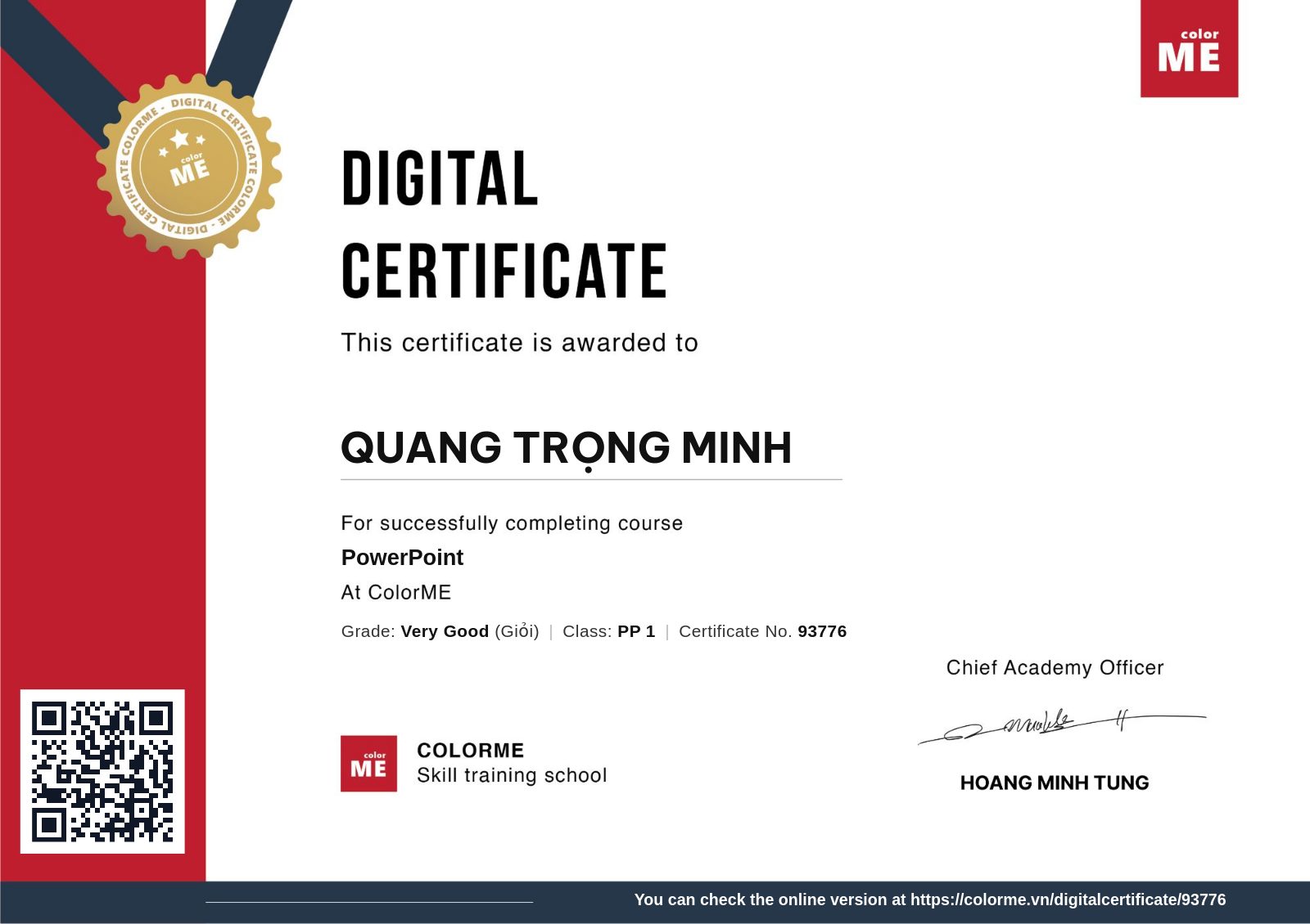 Chứng chỉ PowerPoint của Quang Trọng Minh