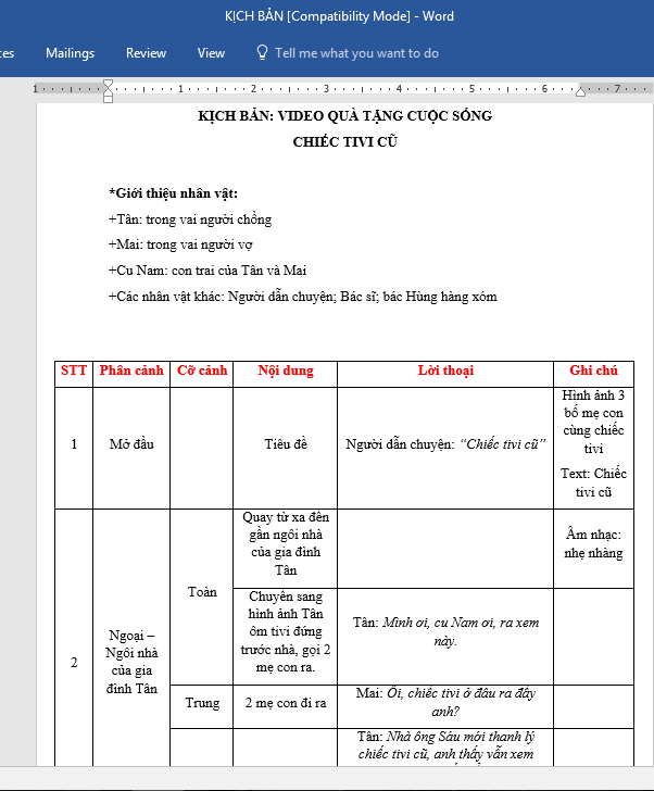 Xây dựng kịch bản