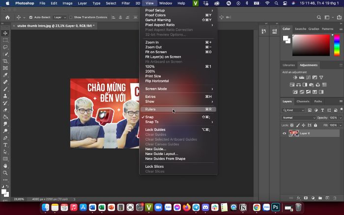 Khi thước trong Photoshop được tắt đi, dấu tích sẽ không còn nữa.
