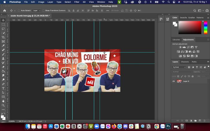 Tip: Bạn có thể tạo ra nhiều đường guide bằng thước trong Photoshop đó.
