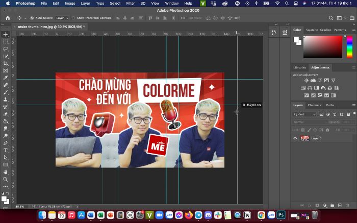 Bạn có thể ẩn hoặc tắt đường guide được tạo bằng thước trong Photoshop với cách đơn giản trên.