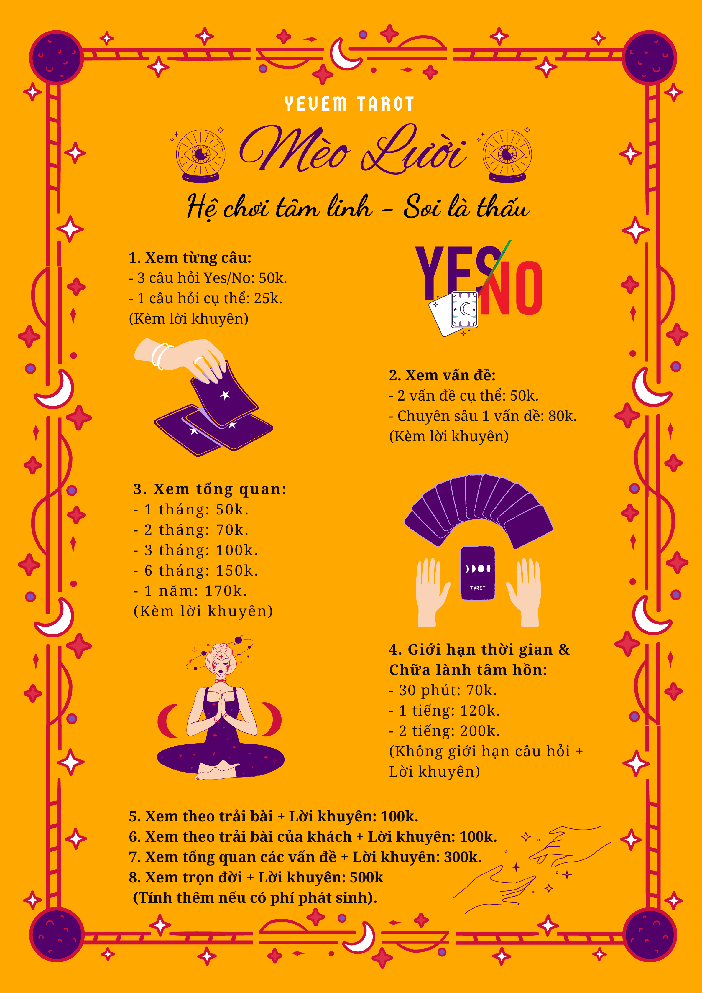 Bảng giá tarot reader Mèo Lười Yeuem Tarot