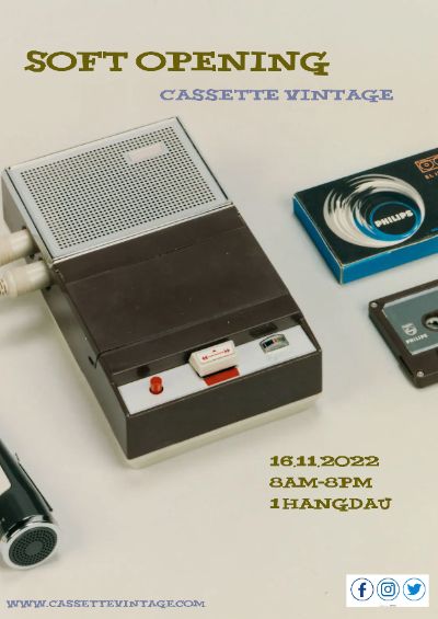 poster soft opening cho một cửa hàng băng đĩa vintage