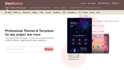 DevMarket web homepage