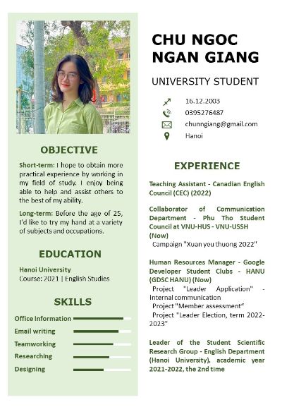 CV Chu Ngoc Ngan Giang