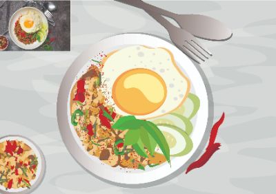 BT2: Cơm trứng chiên thịt bằm, nhiều ớt không cay + 3 miếng dưa leo