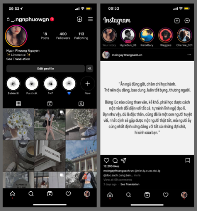 Redesign 02 màn hình Newsfeed & Profile của Instagram - Nguyễn Phương Ngân