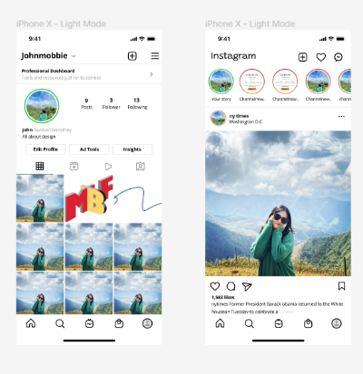 Màn hình giao diện instagram- Uyên Phạm