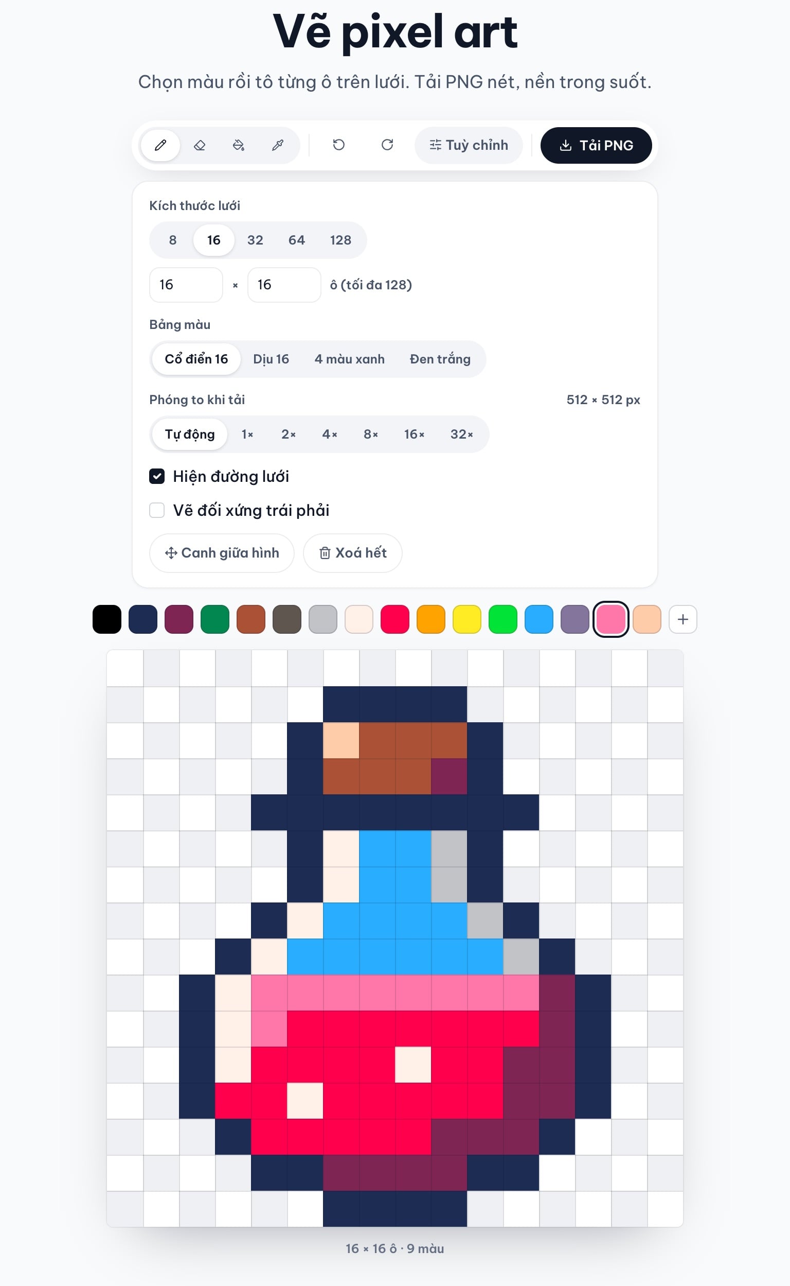 Lọ thuốc pixel art hoàn chỉnh và mục Phóng to khi tải ghi 512 × 512 px