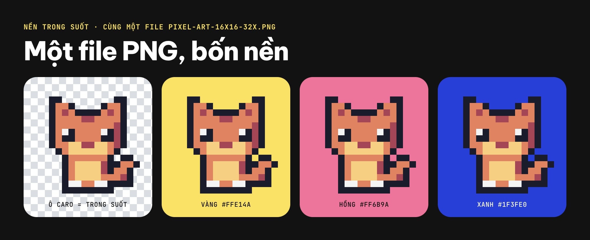 File PNG pixel art nền trong suốt đặt trên nền caro, vàng, hồng và xanh