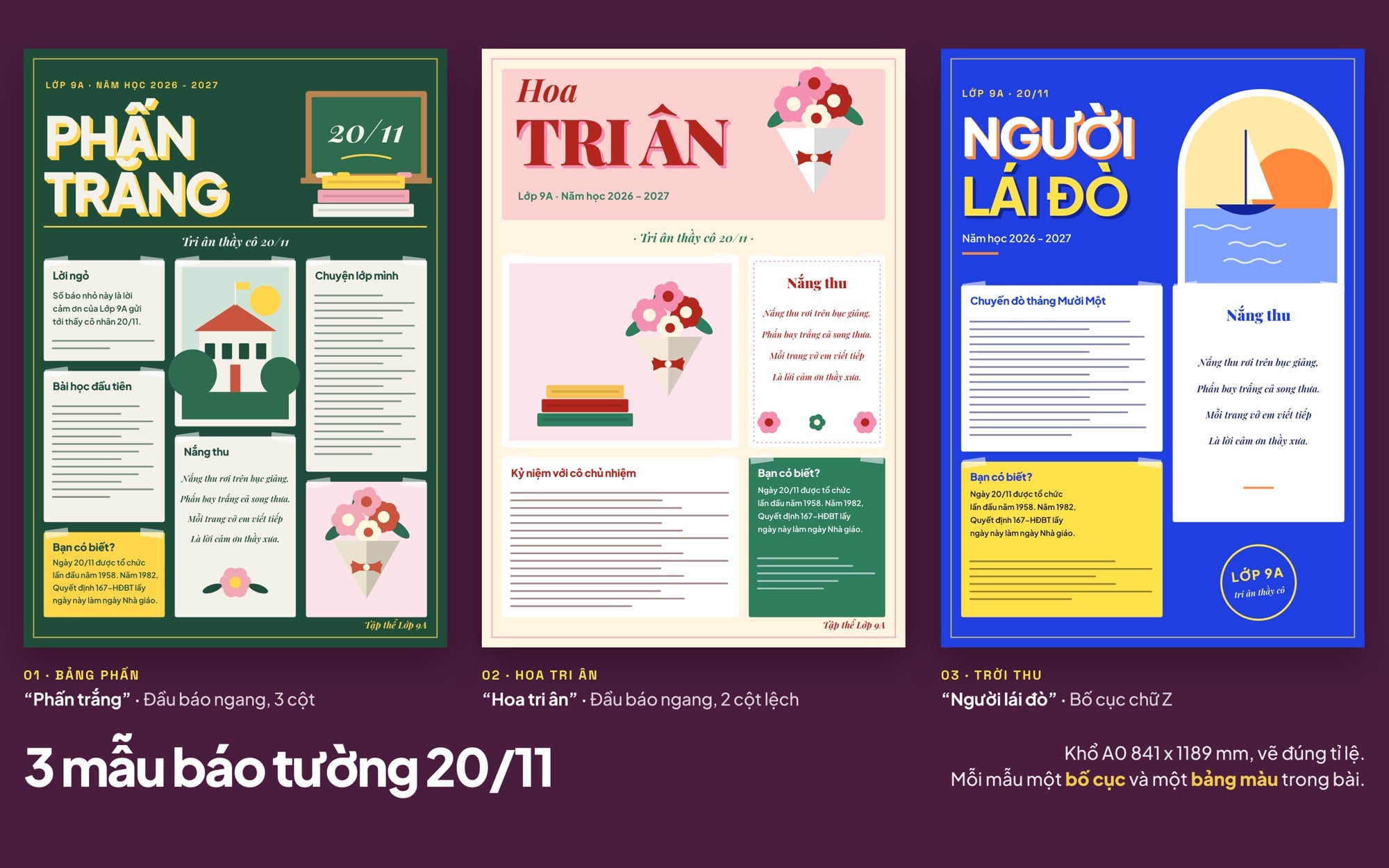 Ba mẫu báo tường 20/11 khổ A0 do ColorME vẽ