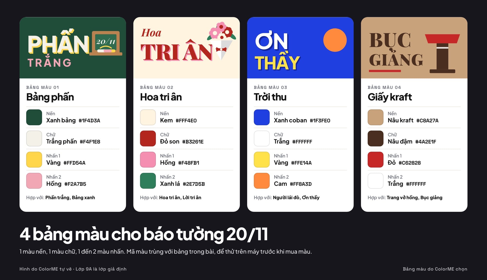 4 bảng màu cho báo tường 20/11