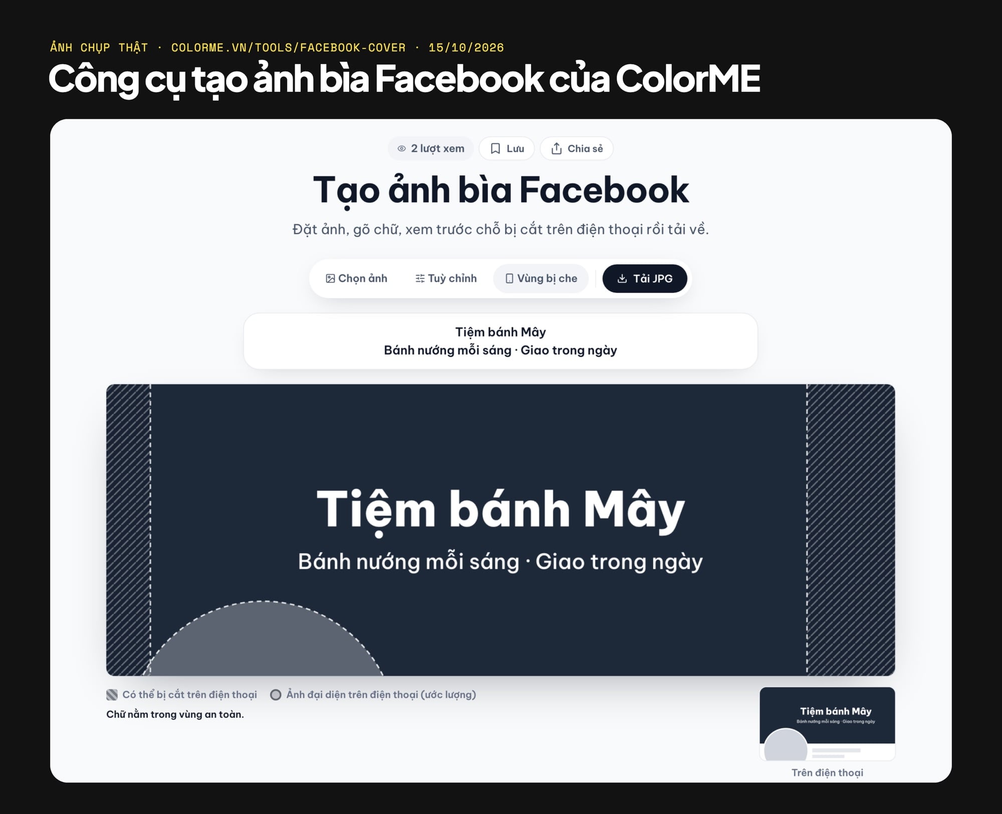 Công cụ tạo ảnh bìa Facebook của ColorME đánh dấu vùng bị cắt