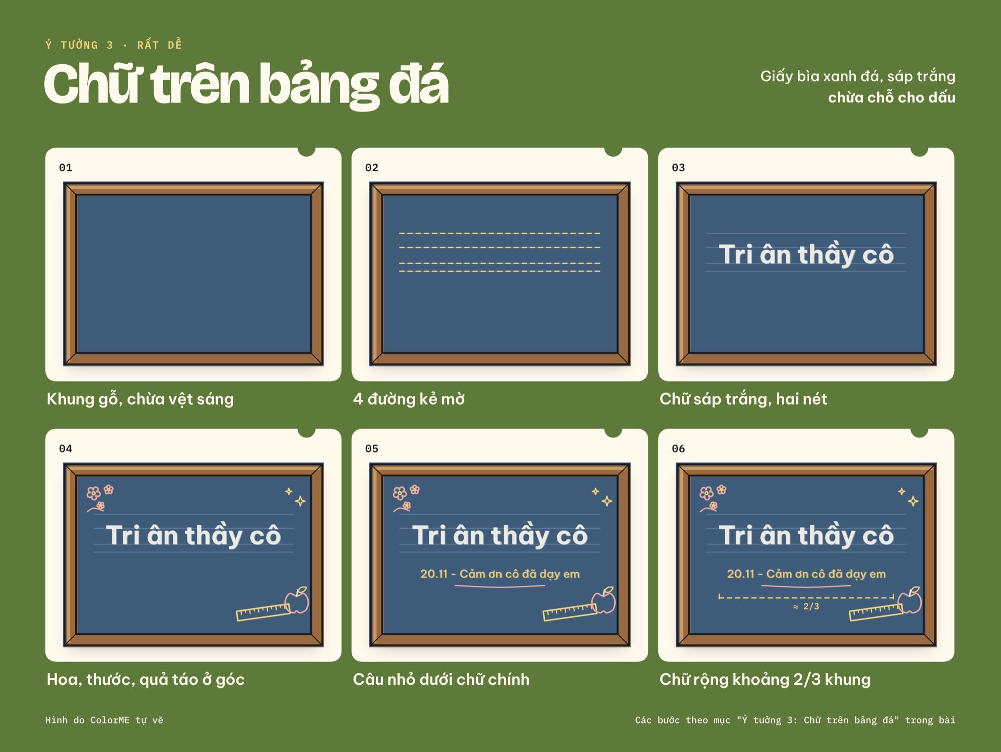 Vẽ chữ Tri ân thầy cô trên bảng đá bằng sáp trắng