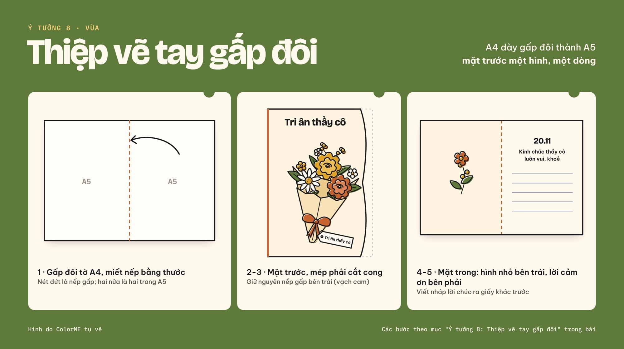 Cách làm thiệp vẽ tay gấp đôi tặng thầy cô 20/11