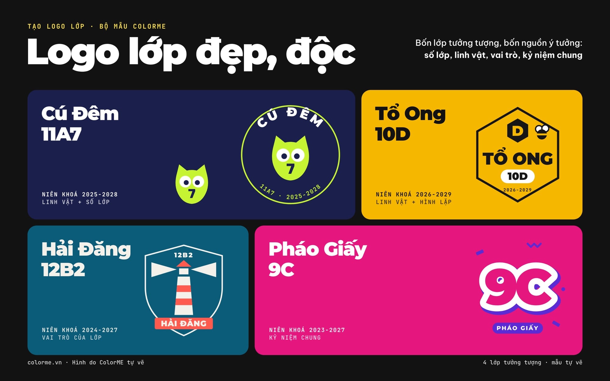 4 mẫu logo lớp do ColorME tự thiết kế cho các lớp tưởng tượng