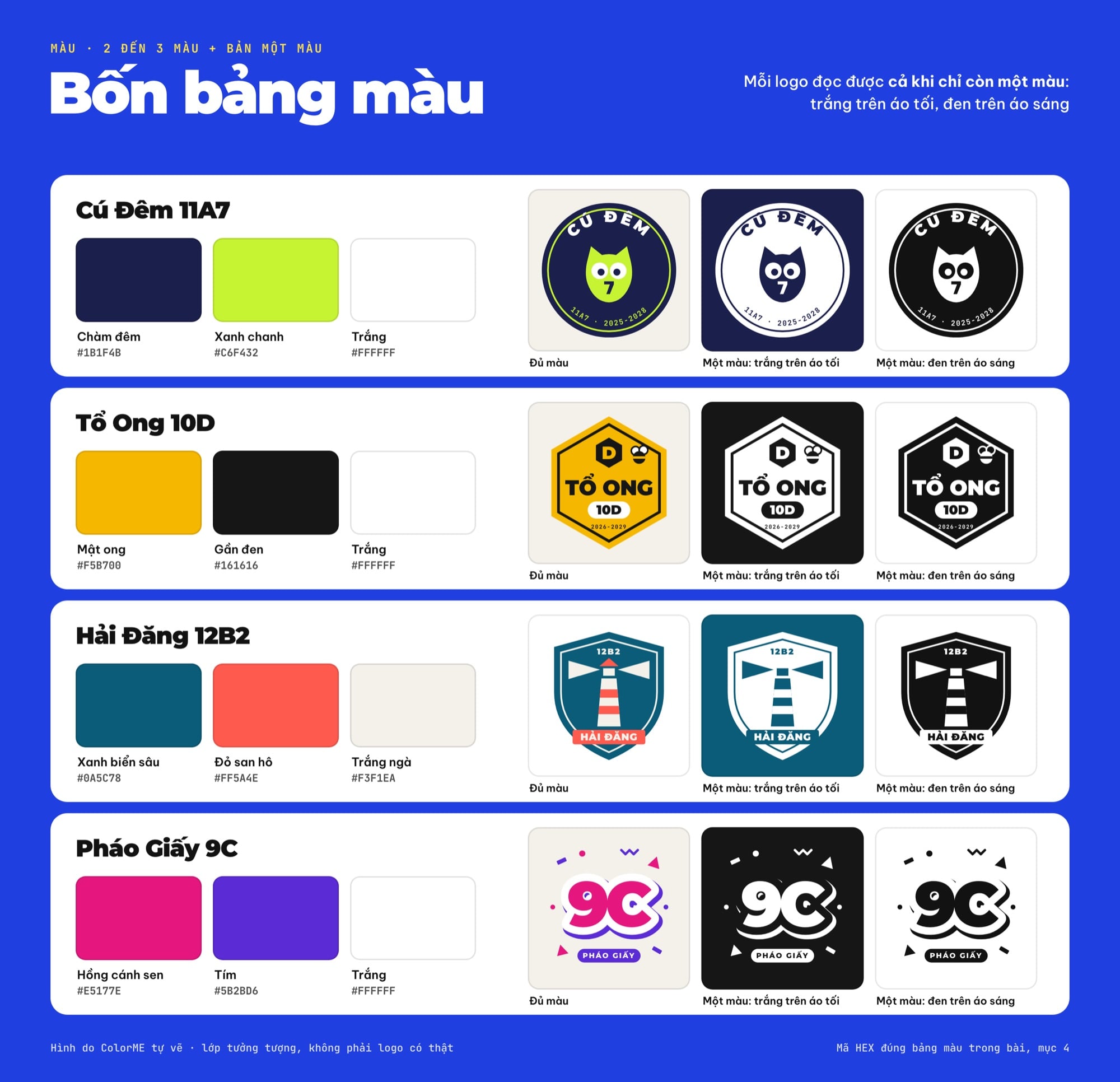 Bảng màu logo lớp và bản một màu trắng, đen