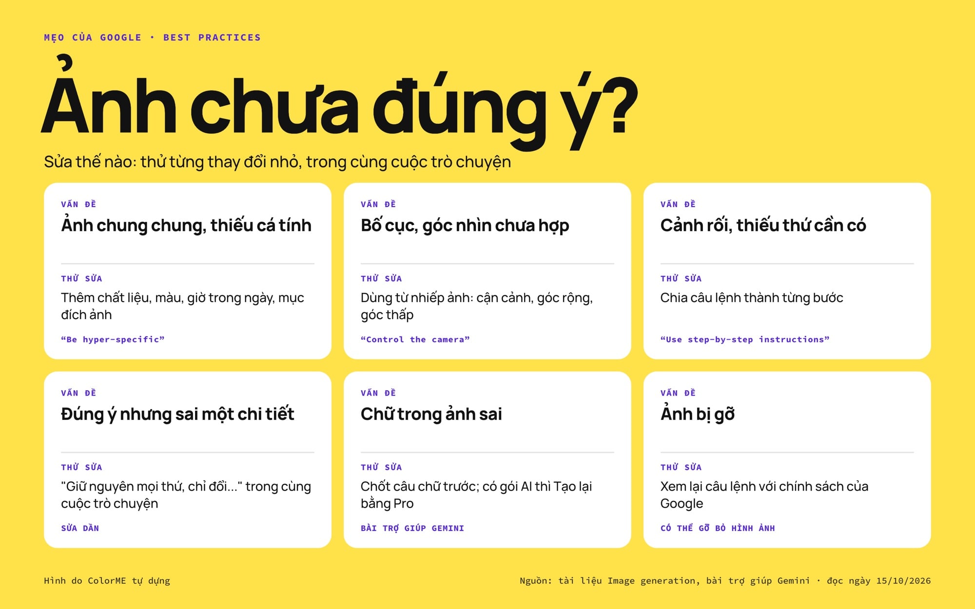 Bảng cách sửa khi Gemini tạo ảnh chưa đúng ý