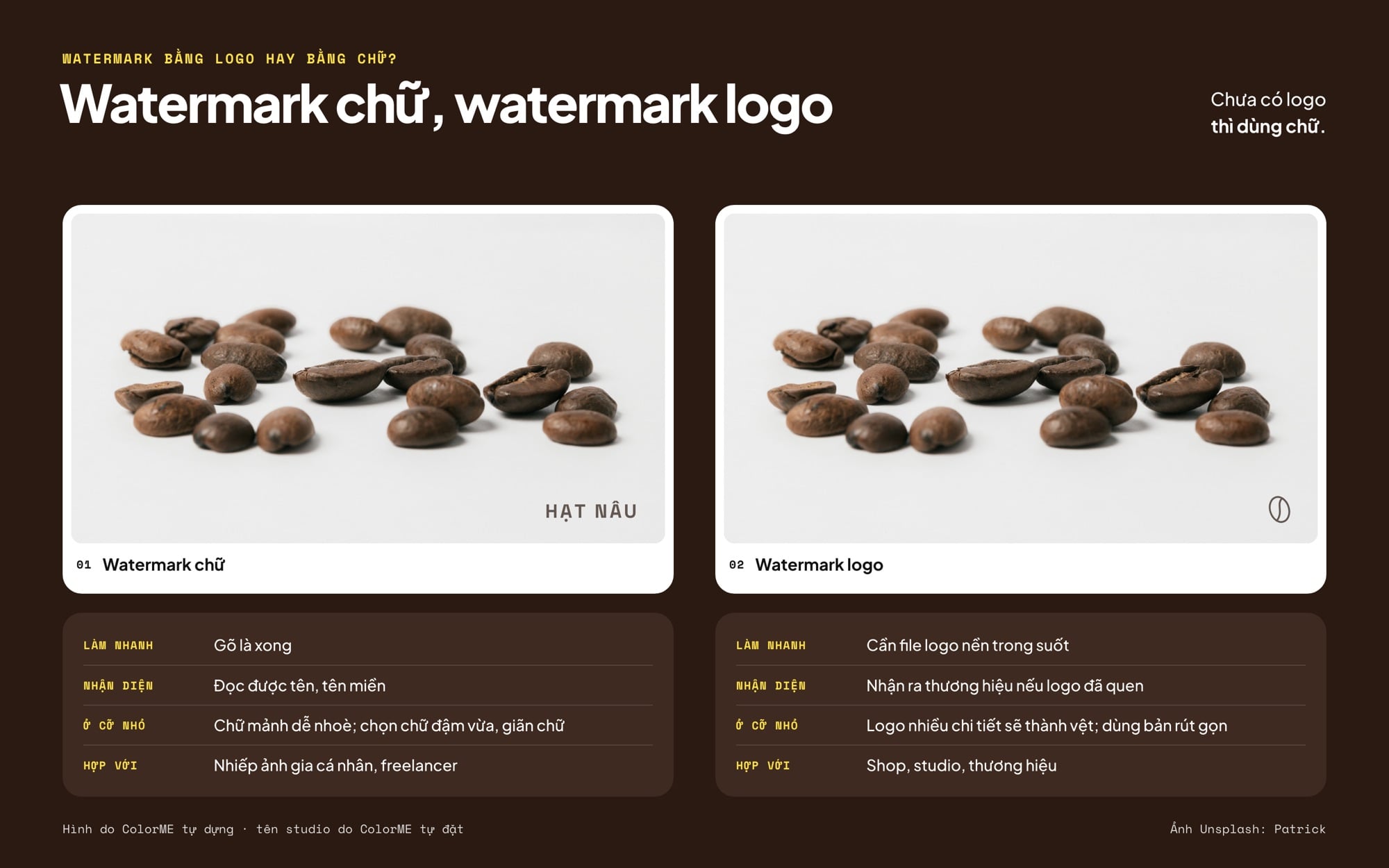Watermark chữ và watermark logo trên ảnh hạt cà phê