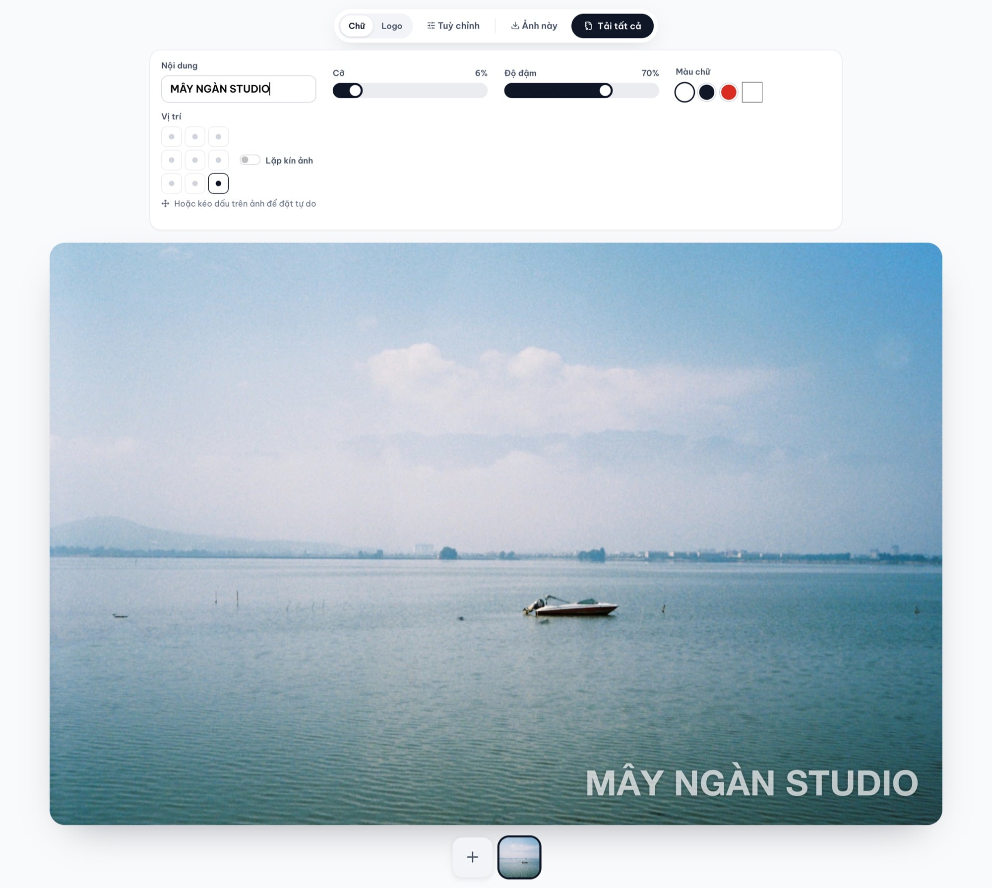 Công cụ đóng dấu ảnh online của ColorME với watermark chữ
