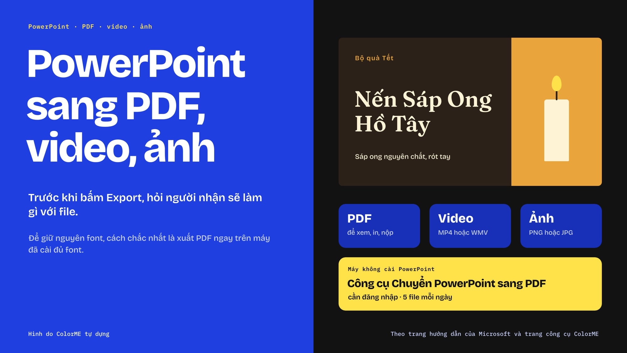 Chọn chuyển PowerPoint sang PDF, video, ảnh hay file có nhúng font
