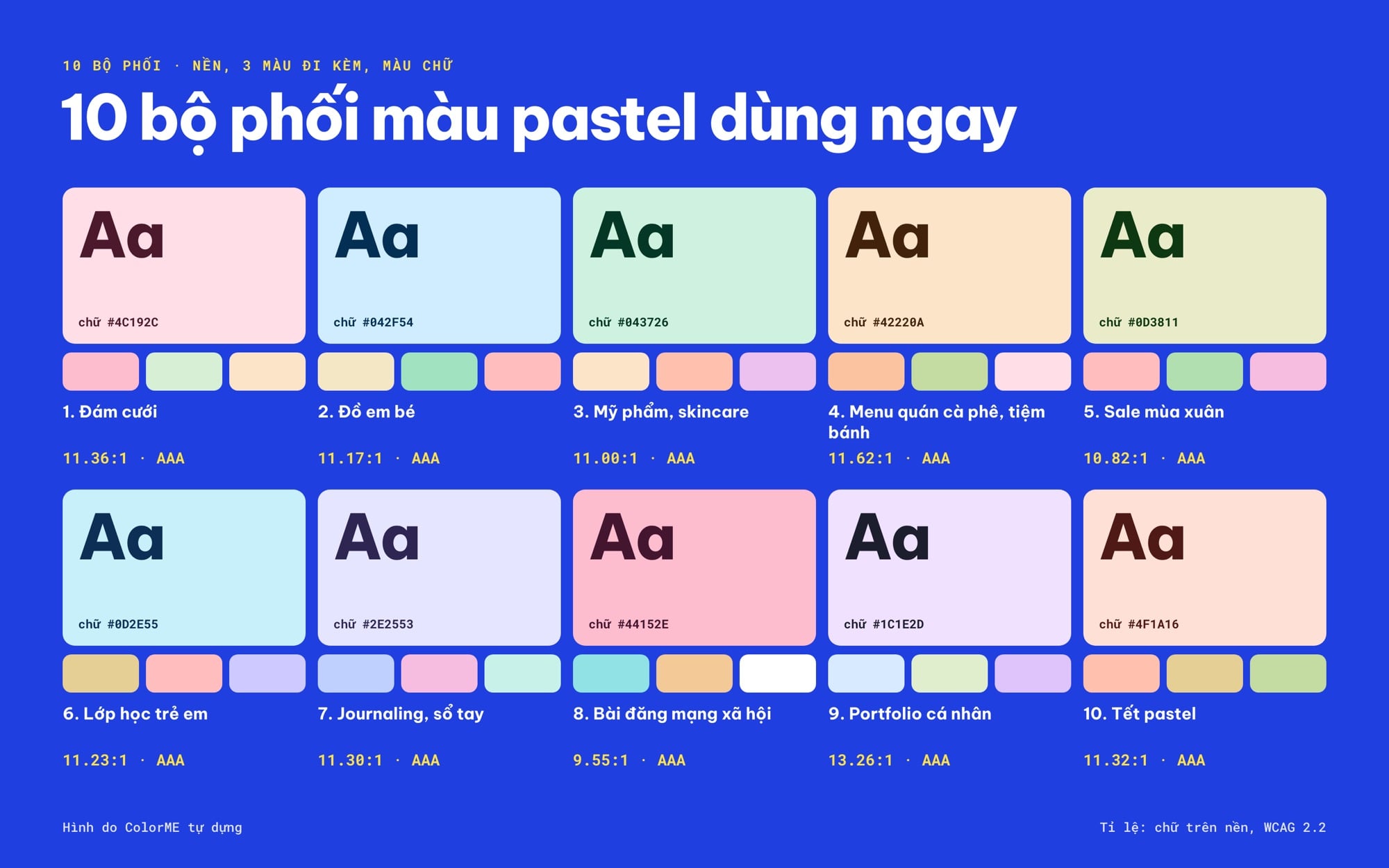 10 bộ phối màu pastel kèm tỉ lệ tương phản