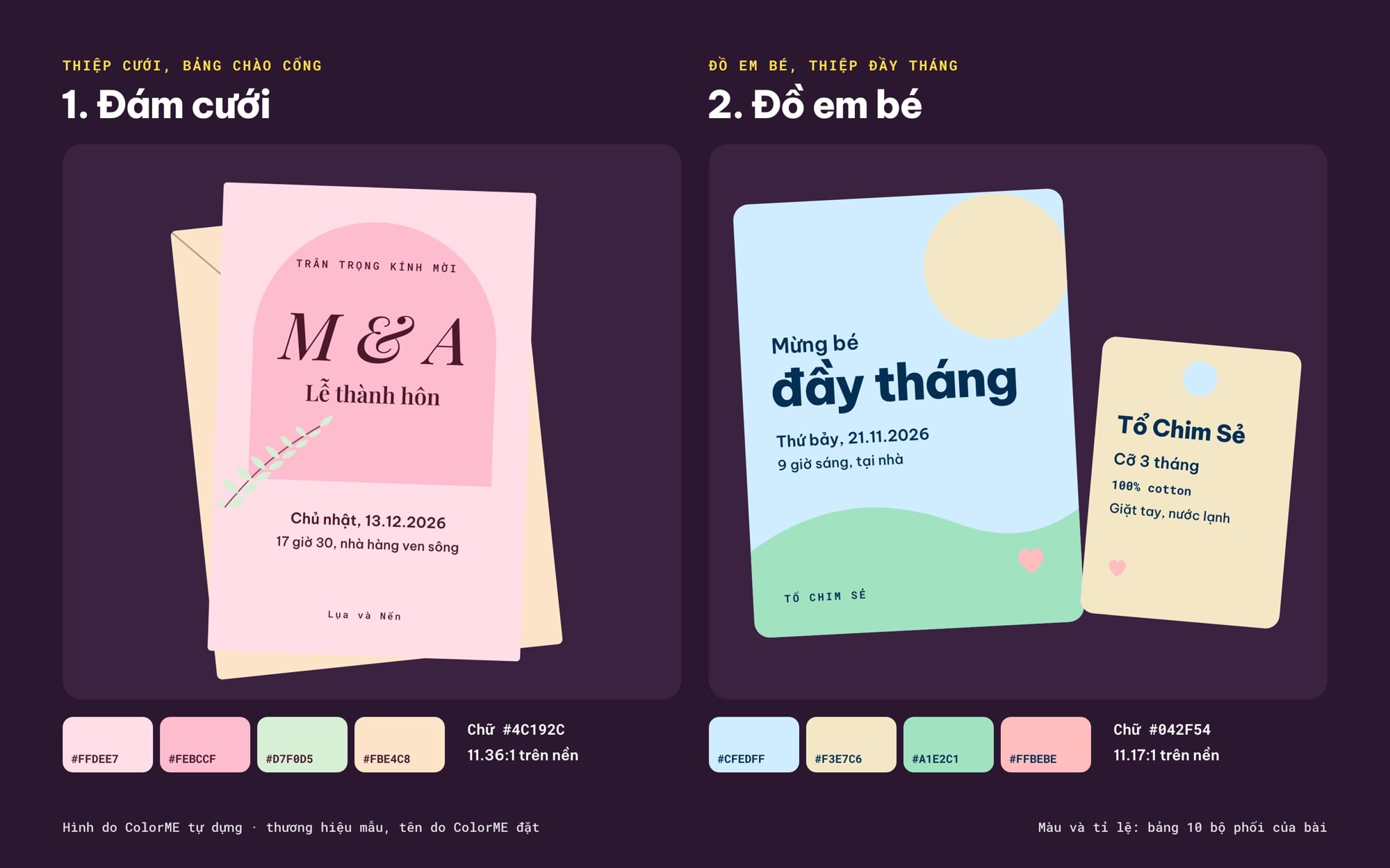 Bộ màu pastel đám cưới và đồ em bé áp dụng cho thiết kế mẫu