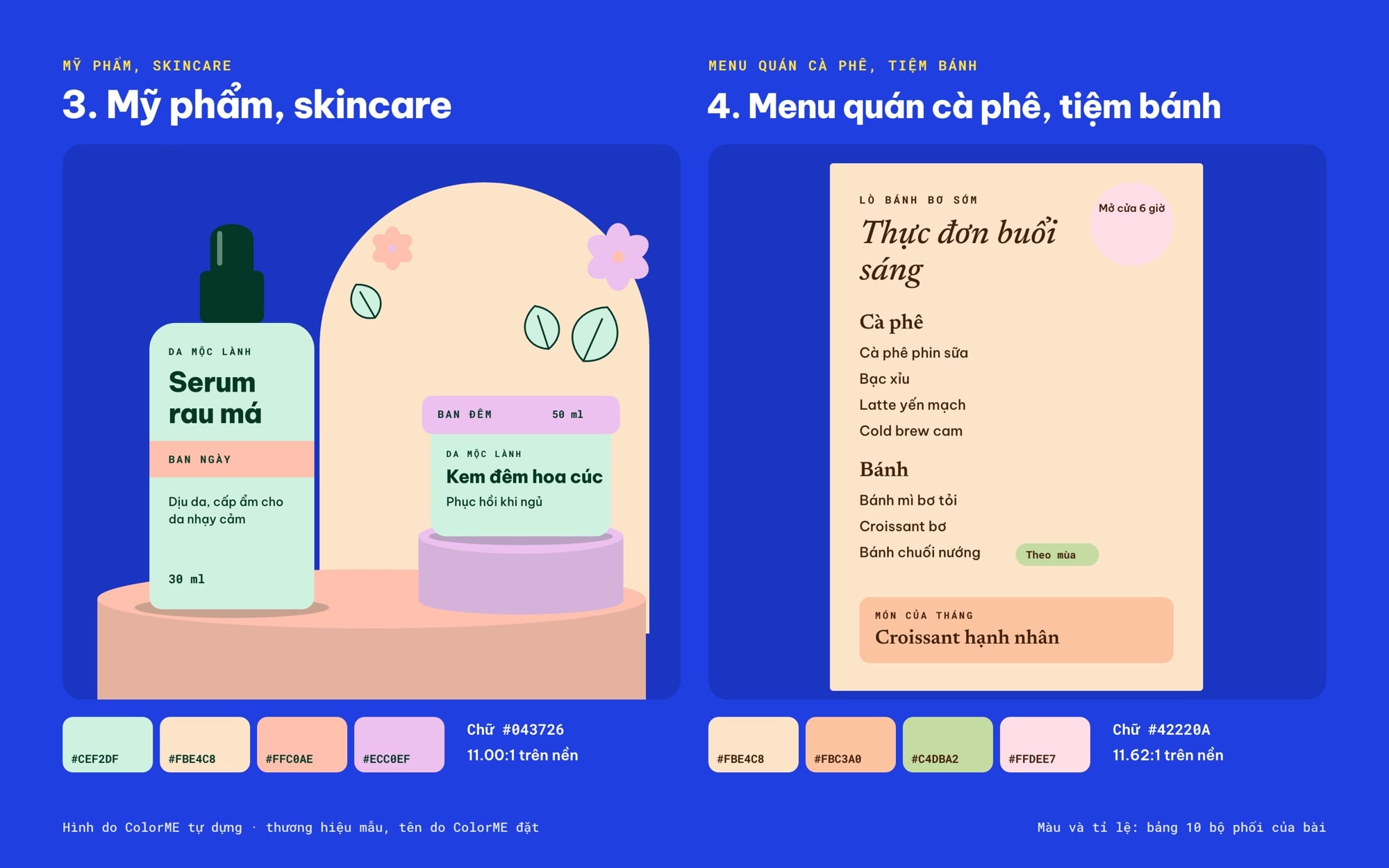 Bộ màu pastel mỹ phẩm và menu quán cà phê áp dụng cho thiết kế mẫu