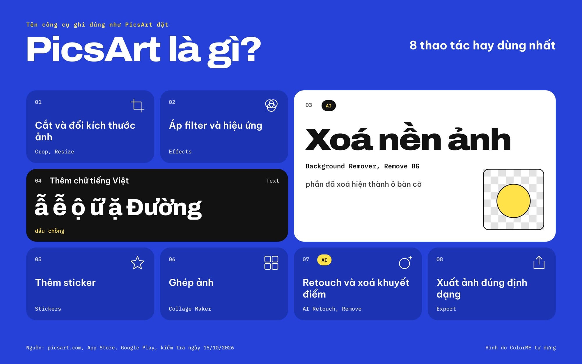 8 thao tác chỉnh ảnh hay dùng trên PicsArt và tên công cụ tương ứng