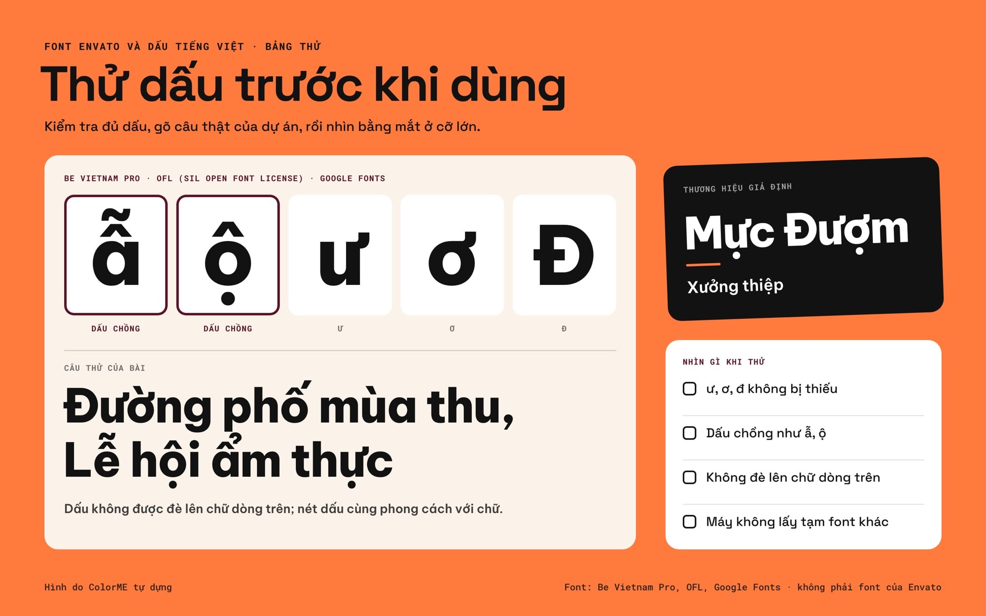 Bảng thử dấu tiếng Việt với font Be Vietnam Pro