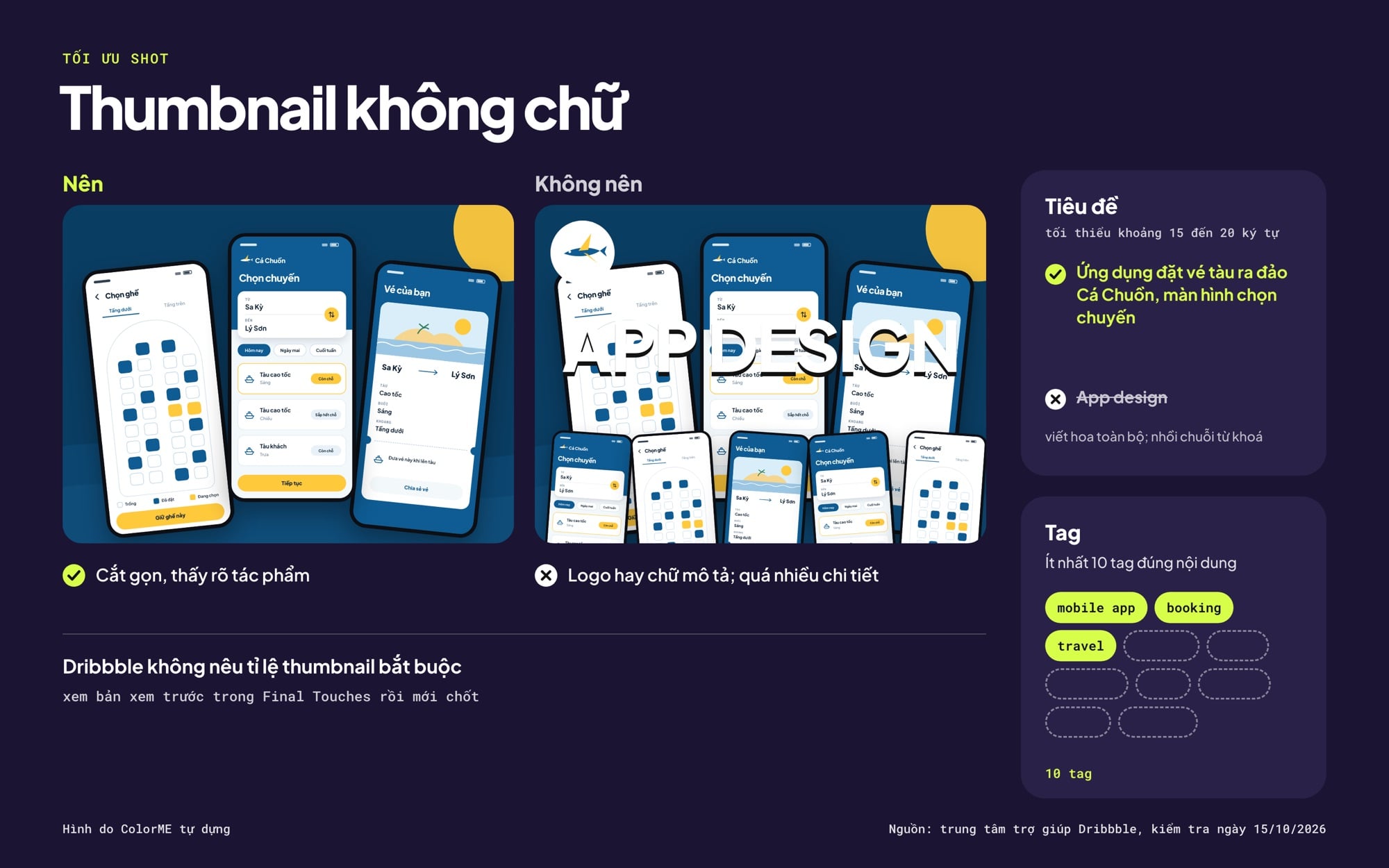 Thumbnail, tiêu đề và tag cho shot Dribbble