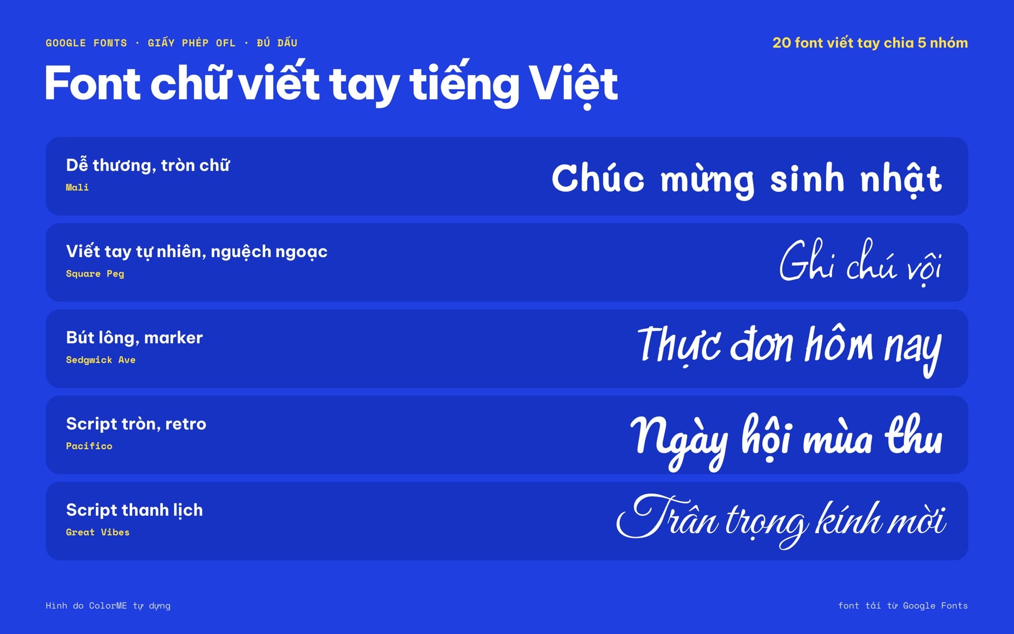 20 font chữ viết tay tiếng Việt miễn phí chia 5 nhóm