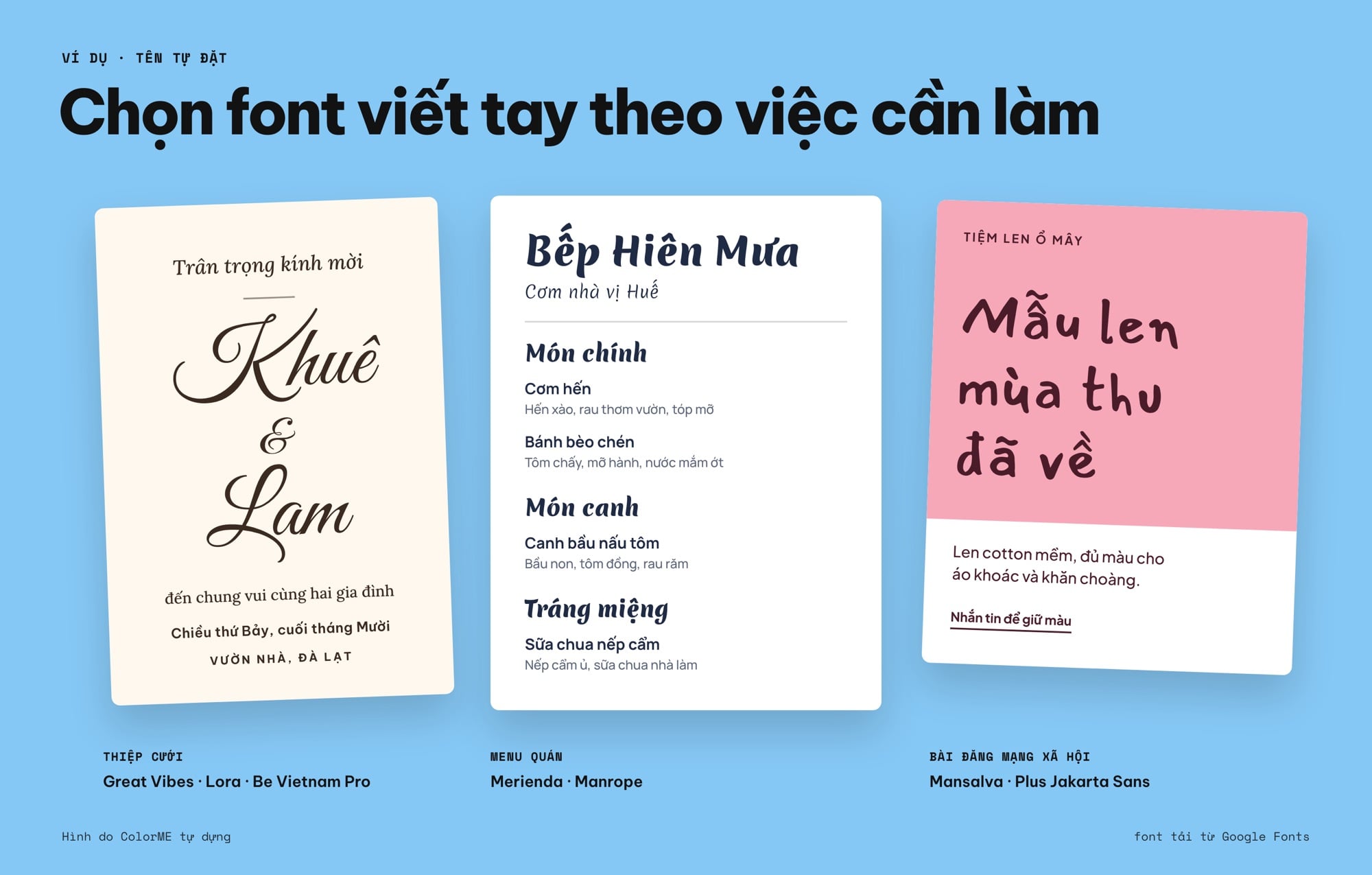 Font viết tay dùng cho thiệp cưới, menu và bài đăng mạng xã hội