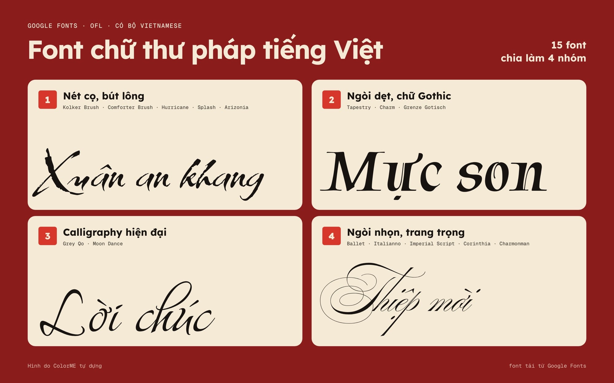 15 font chữ thư pháp tiếng Việt miễn phí chia 4 nhóm