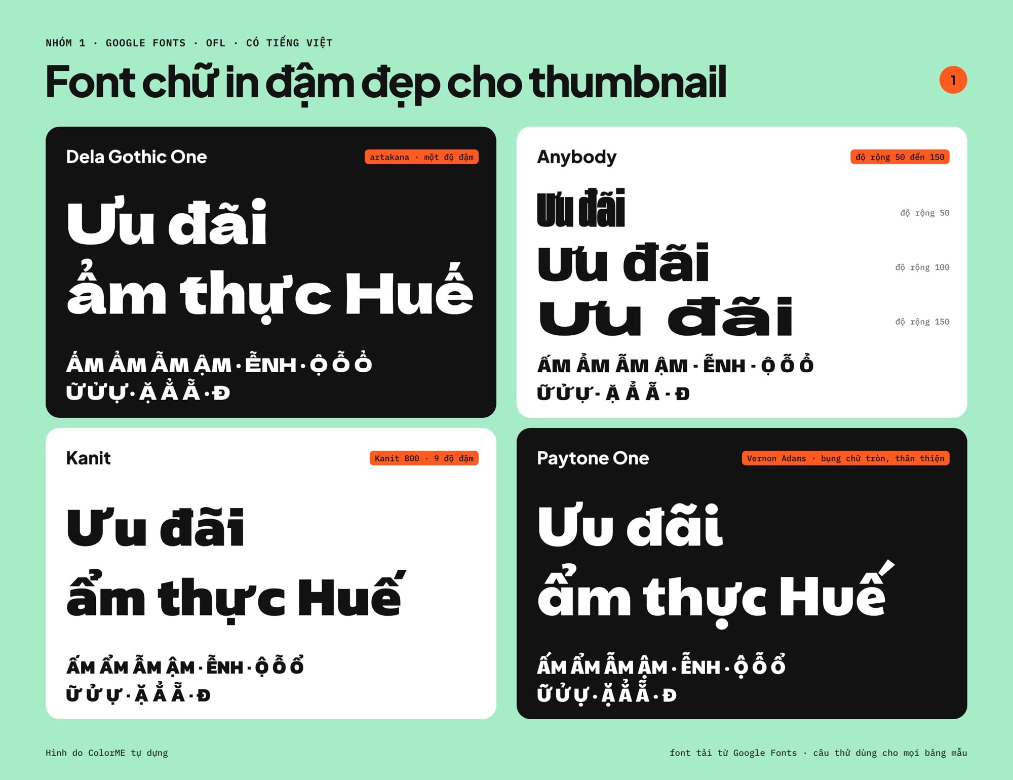 Font chữ in đậm đẹp có dấu tiếng Việt: Dela Gothic One, Anybody, Kanit, Paytone One