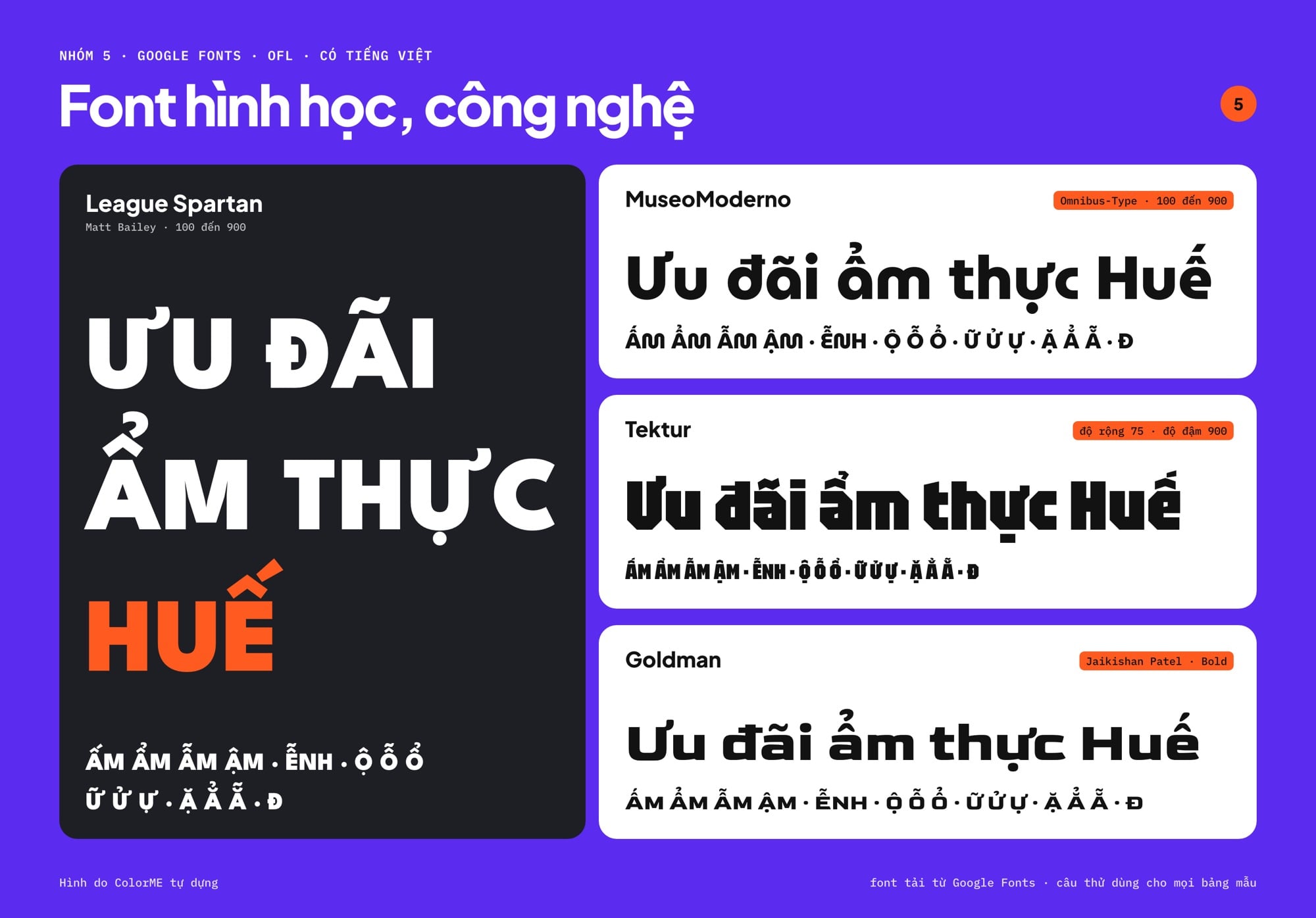 Font hình học, công nghệ có tiếng Việt: League Spartan, MuseoModerno, Tektur, Goldman