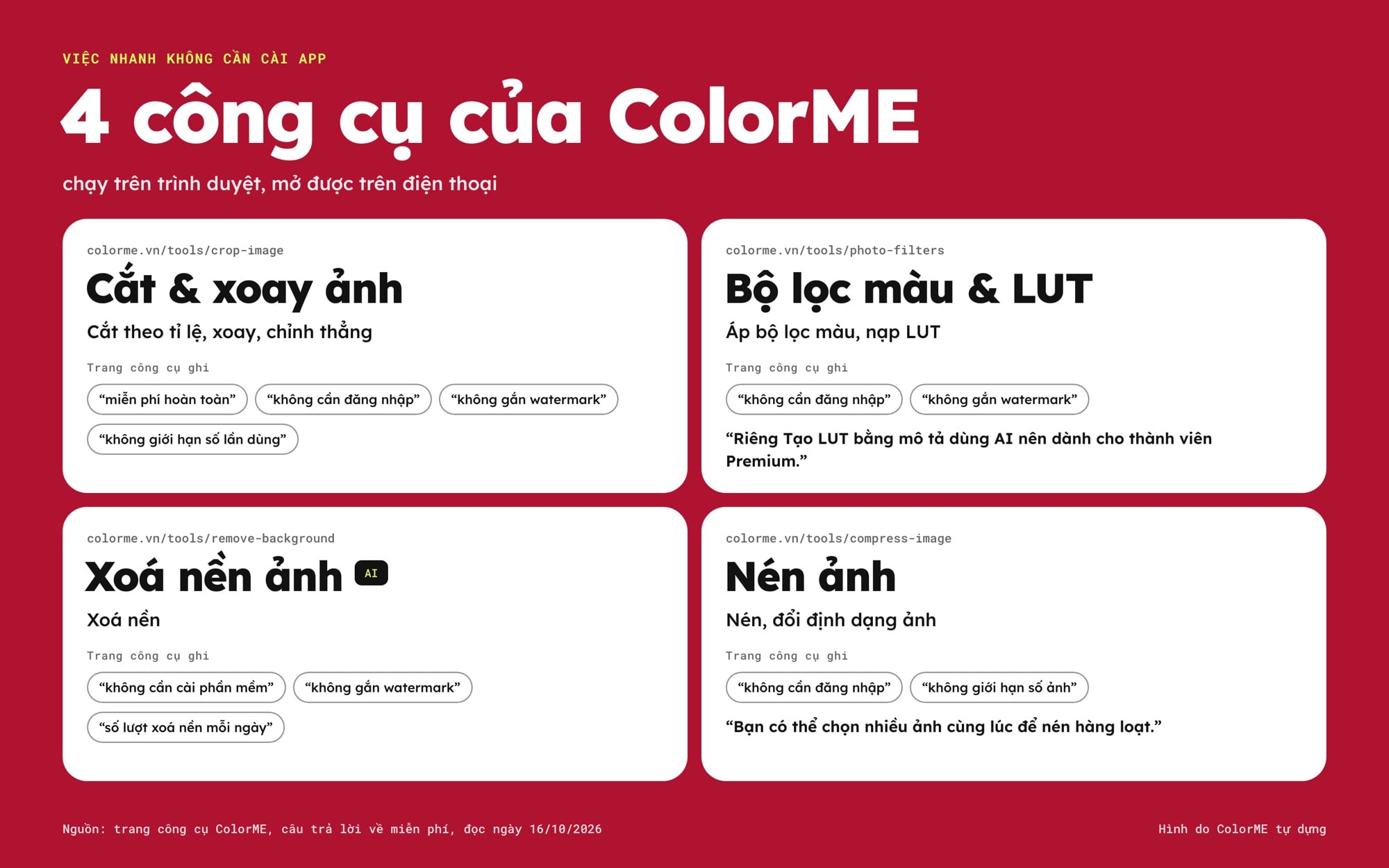 4 công cụ chỉnh ảnh của ColorME dùng trên trình duyệt