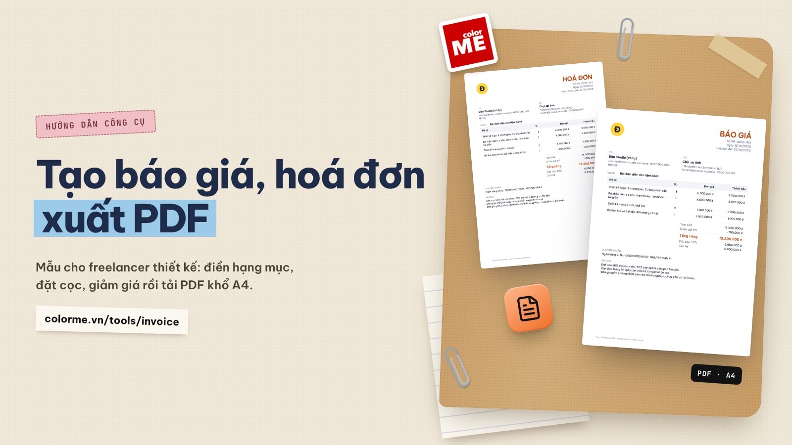 Tạo báo giá, hoá đơn cho freelancer thiết kế và xuất PDF miễn phí